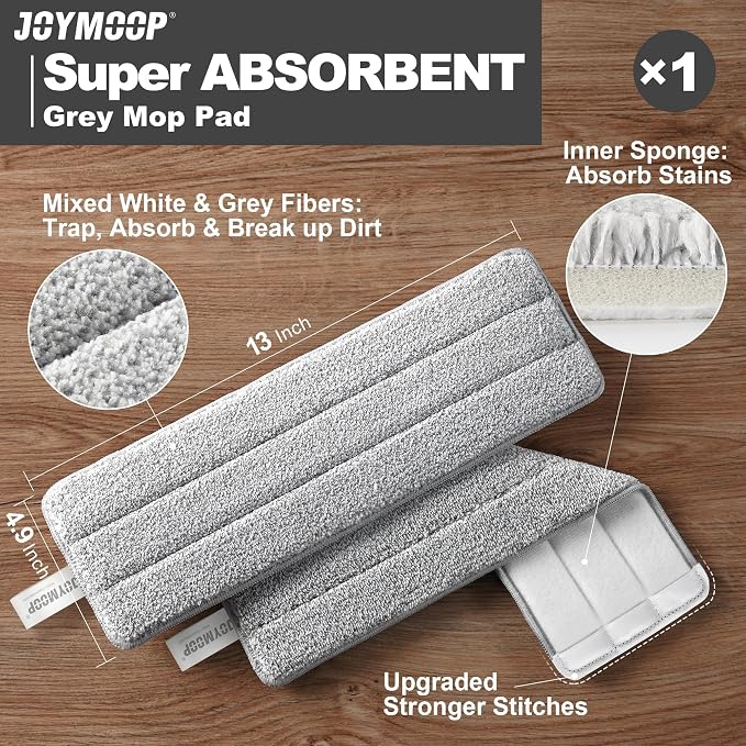 JOYMOOP Flat Mop and Bucket System, Microfiber Mop for Floor Cleaning, White, Suitable for Hardwood, Tile, Laminate and Vinyl Floors, 50" Mop with 1 Microfiber Pad