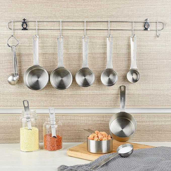 Measuring Cups Set for Kitchen and Baking Tools, Stainless Steel Measuring Cups Set 18/8(304) Steel Material Heavy Duty 7 Measuring Cups and 1 Ring Set of 8