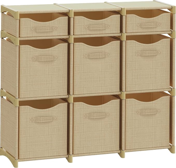 Cube Storage Organizer with 9 Storage Bins Included – Storage Cubes for Home Organization, Toy Storage, Office Storage, Living Room Storage, and General Storage Solution (Beige)