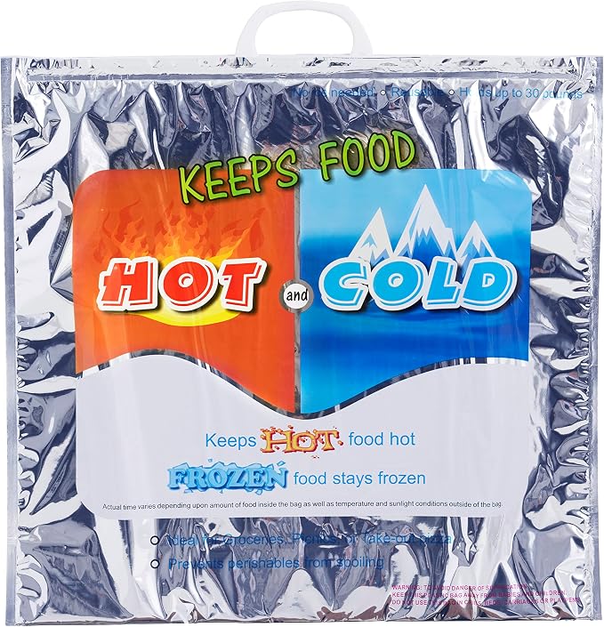 Superio Hot and Cold Insulated Bags for Food Delivery, Grocery Shopping Bags, Food Storage for Hot and Frozen Food for Travel, Disposable Cooler Bag, Reinforced Thermal Lunch Bag (6, 20"x5.5"x19")