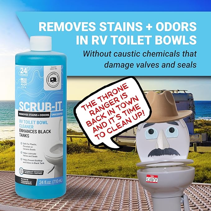 Unique RV Toilet Cleaner Bundle, Scrub-It Liquid 24 oz. (Pack of 2) and RV Toilet Brush, Value Pack