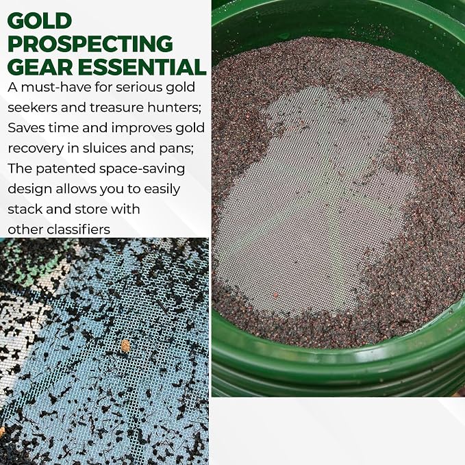 SE Gold Prospecting-Sifting-Panning, 13.25 Inch Wide Stackable Classifier Gold Prospecting Pan, 1/12 Inch Stainless Steel Mesh Sifting Pan, Green