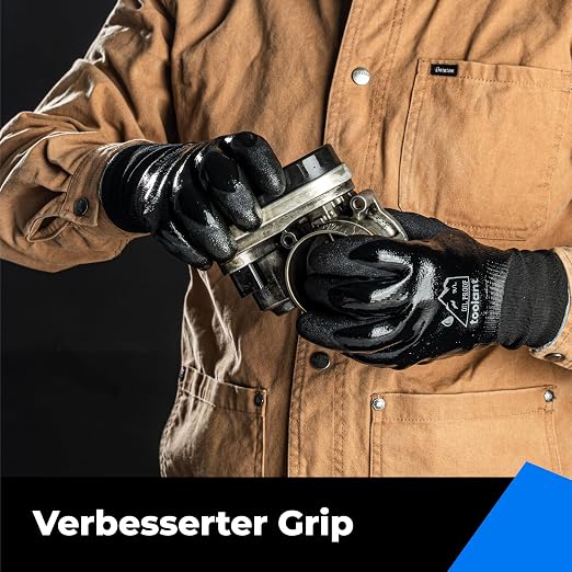 toolant Waterproof Winter Work Gloves, Double Nitrile Oil Resistant Grip | Thermal Insulation, Waterproof Protection in Freezer Work, Construction, Mechanics, Mining, Plumbing, 3 Pairs, Black, X-Large