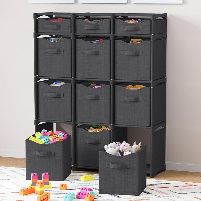 Cube Storage Organizer with 12 Storage Bins Included – Storage Cubes for Home Organization, Toy Storage, Office Storage, Living Room Storage, and General Storage Solution (Dark Grey)