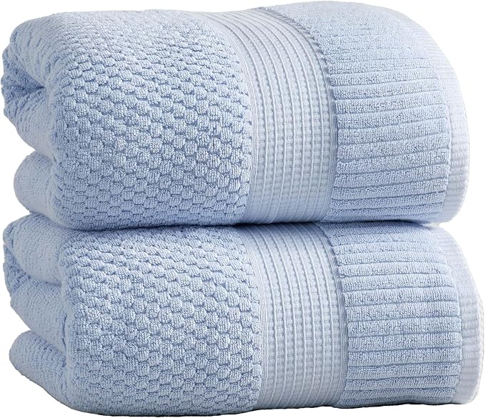 NY Loft 100% Cotton 2-Pack Oversized Bath Towel Set | Blue | Quick-Dry | Two Oversized 35" x 70" Bath Towels / Bath Sheets | Super Absorbent | Designer-Styled Texture
