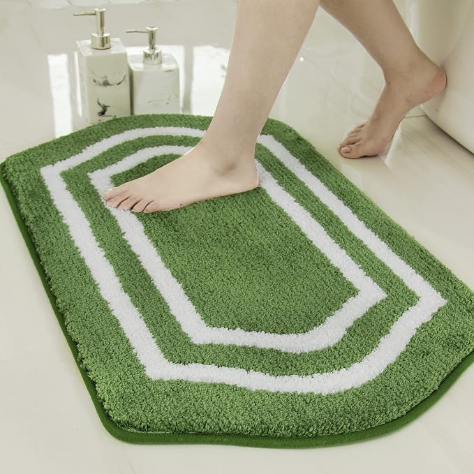 COSY HOMEER Extra Thick Bath Rugs - Anti-Slip Bath Linen Sets Mats Soft Plush 100% Strong Polyester Living Room Bathroom Water Absorbent(Green,17x27 - Inches)