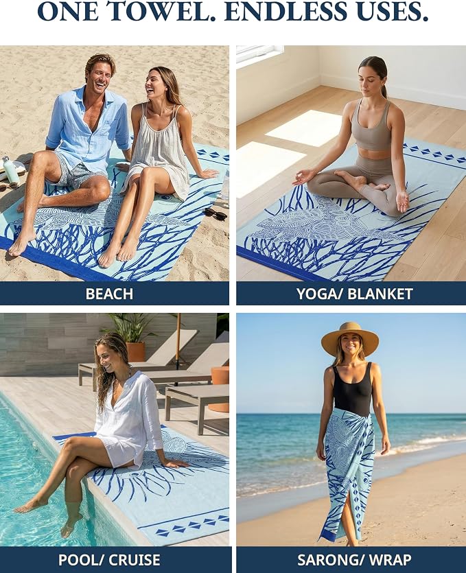 LANE LINEN Beach Towels 6 Pack, Super Absorbent, Extra Large - Coral Beach | Oversized Pre-Washed Large Stylish Pool Towels for Adults - Quick Dry Lightweight Travel Towel - 39"x71", Vacation Essential