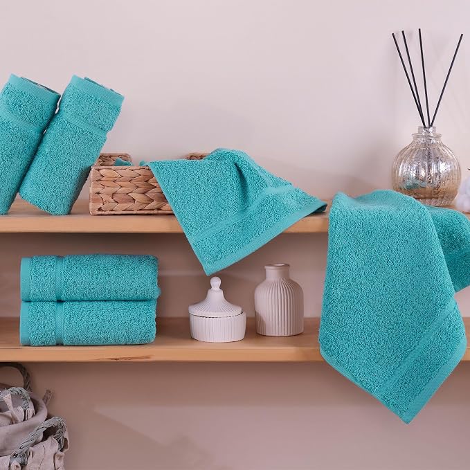 Hawmam Linen Luxury Cotton Washcloths 13x13 Inch - Large Hotel Spa Bathroom Face Towel | 12 Pack | Teal