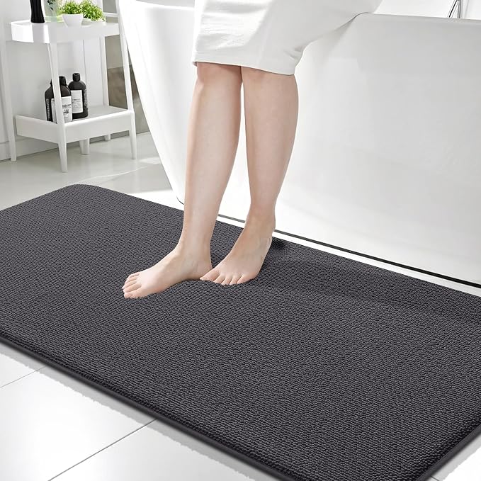 OLANLY Memory Foam Bathroom Runner Rug 59x24, Absorbent Long Mat, Dark Grey | Soft Quick Dry Bath Mat Rugs, Non-Slip, Machine Washable Mat for Bathroom Floor, Tub and Shower, Home Decor Accessories