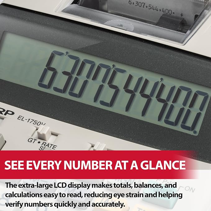 Sharp EL-1750V Two-Color Printing Calculator 2 Lines/Sec 3" Black/Red