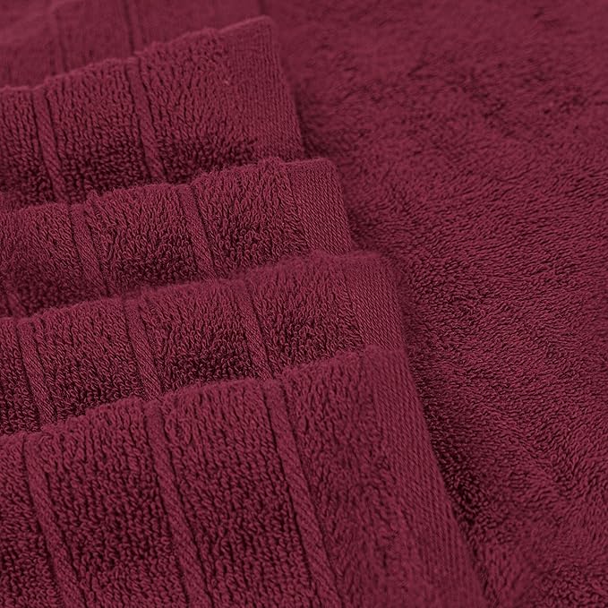 Tens Towels 8 Piece Towel Set, 2 XL Bath, 2 Hand, 4 Washcloth, Burgundy | 100% Cotton, Lighter Weight, Quicker to Dry, Super Absorbent, Perfect for Bathroom