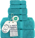 Chakir Turkish Linens 6 Piece Towels Set, 100% Cotton Luxury Turkish Towels for Bathroom, Soft Absorbent Bath Towel Set with 2 Bath Towels 2 Hand Towels 2 Washcloths, Aqua