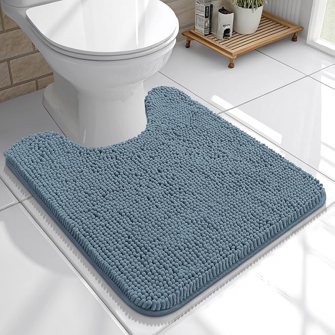 OLANLY Toilet Rugs U-Shaped 20x20, Extra Soft Absorbent Chenille Contour Bathroom Rugs for Toilet, Dry Quickly, Machine Washable, Non-Slip Bath Mat, Airy Blue