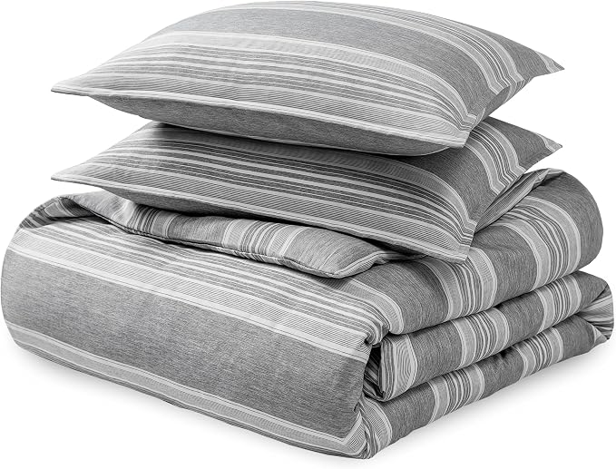 Bare Home Bedding Duvet Cover Queen Size - Premium 1800 Super Soft Collection - Lightweight, Duvet Cover - Soft Textured Bedding (Queen, Stripe - Heathered Charcoal)