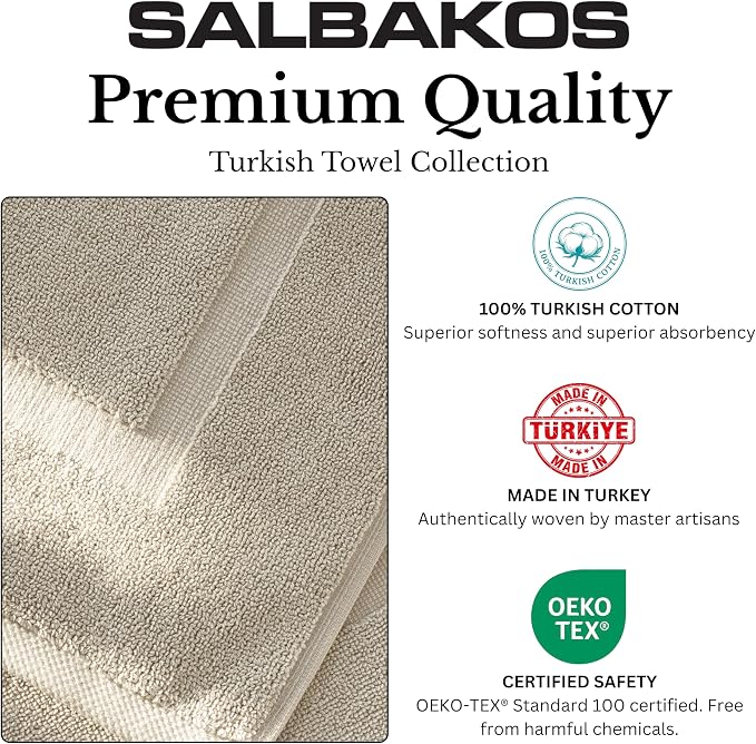 SALBAKOS 2-Piece 100% Turkish Cotton Bath Mat Towel, 20x34 inch, Stone | Bathroom Floor Towels, Thick Soft Most Absorbent Quick-Dry Durable Large Size Foot Rug, Premium Hotel Quality Made in Turkey