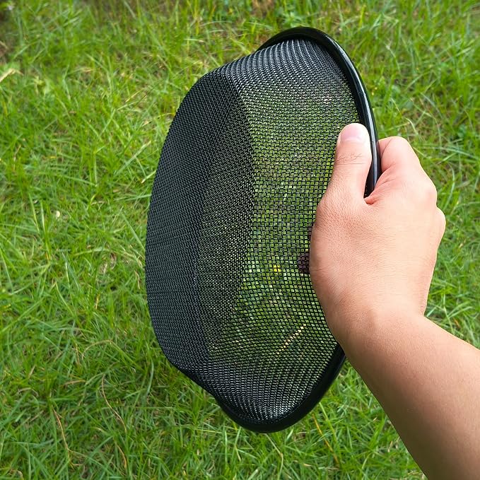 11.8" W Soil Sifter for Gardening, 2mm Grid Rock Sifter for 5 Gallon Bucket, Stainless Steel Fine Dirt Sifter, Compost Sifter for Capturing Dirt, Sand, Rocks, and Filtering Compost (Black)