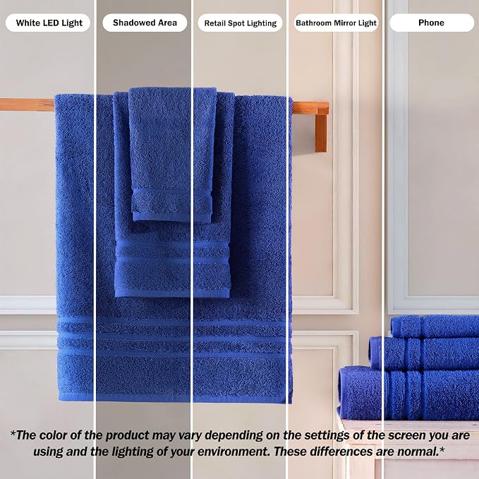 Hawmam Linen Luxury Cotton Washcloths 13x13 Inch - Large Hotel Spa Bathroom Face Towel | 12 Pack | Royal Blue