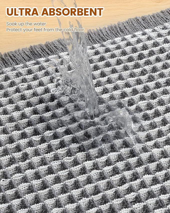 Smiry Waffle Bath Mat 72x24, Extra Soft Absorbent Bathroom Rugs, Non Slip Machine Washable Quick Dry Bath Rugs for Bathroom Floor, Tub, Shower, Home Decor Accessories, Darkgrey & Cream