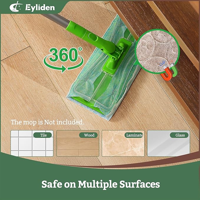 Eyliden Large Sweeper Mop, 16.5" Wide - Lock Tight Design No Lost Pads - 34 Disposable Dry & Wet Cloths, 58" Adjustable Handle, Dust Mops for Pet Hair, Hardwood Floors, Universal Refills