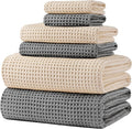 POLYTE 430 GSM Microfiber Quick Dry Lint Free Oversize Bath Towel Set, 6 Piece (Waffle Weave)