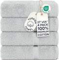 Chakir Turkish Linens 4 Piece Bath Towel Set, 100% Cotton Luxury Turkish Towels for Bathroom, Soft Absorbent Bath Towels, 27 x 54 Inches, Silver Gray