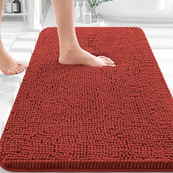 OLANLY Bathroom Rugs 32x20, Extra Soft Absorbent Chenille Bath Rugs, Rubber Backing Quick Dry, Machine Washable Bath Mats for Bathroom Floor, Tub and Shower, Home Decor Accessories, Rustic Terracotta