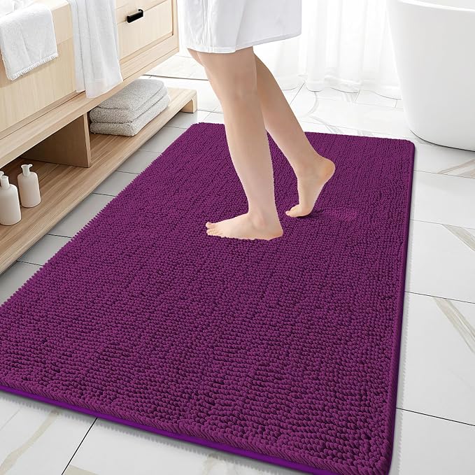 OLANLY Large Bathroom Rugs 59x35, Extra Soft Absorbent Chenille Bath Rugs, Rubber Backing Quick Dry, Machine Washable Bath Mats for Bathroom Floor, Tub and Shower, Home Decor Accessories, Purple