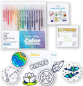 A Brighter Year Large Color The Cosmos Pisces Bundle - Adult Mini Coloring Book (3" x 3" - 50 Pages), Post It Notes (50-3” x 3”), Stickers, & Gel Pens - Stress Relief, Mindfulness, Gift, Travel