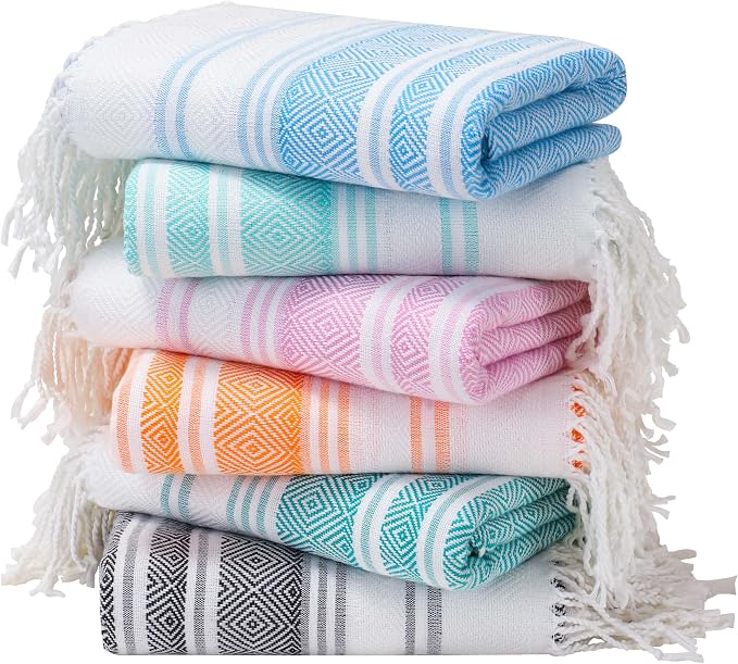 Genovega 6 Packs Oversized Turkish Beach Towel 74"x38" Thin Quick Dry Sand Free Pool Swim Towels Large XL Adult Clearance Blanket Travel Vacation Accessories Essentials Multi LightGreen Rhombus