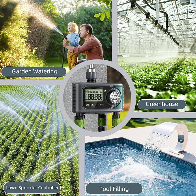 Sprinkler Timer 4 Zone, Programmable Water Timer for Garden Hose with Rain Delay, Manual and Automatic Irrigation Controller System, 4 Outlets Timed Irrigation Controller System for Lawn