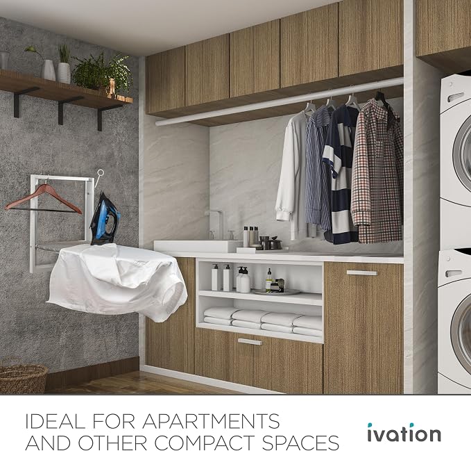 Ivation Wall-Mounted Ironing Board | Foldable 36.2” x 12.2” Sturdy Ironing Station for Home & Apartments, Easy-Release Lever, Removable Cotton Cover, Includes Mounting Hardware with Iron Holder