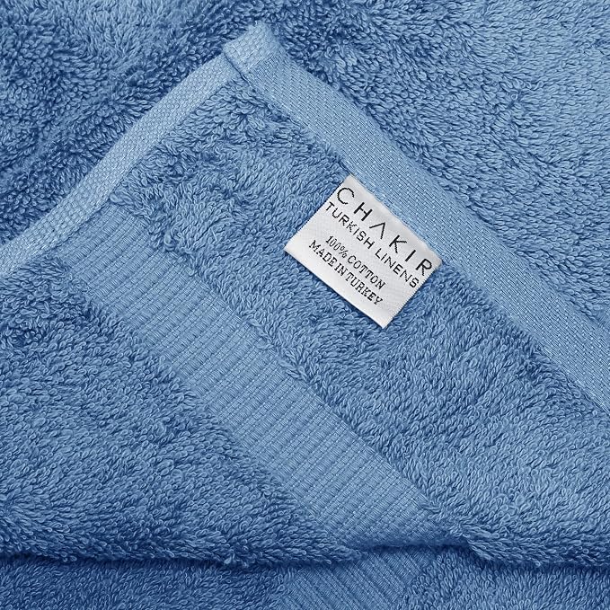 Chakir Turkish Linens 4 Piece Hand Towels, 100% Cotton Turkish Towels for Bathroom, Luxury Soft Absorbent Hand Towel Set, 16 x 30 Inches, Wedgewood