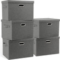 Graciadeco Large 17" 36 Quart Collapsible Stackable Storage Bins with Lids, 5 Packs Gray Foldable Fabric Closet Storage Boxes with Lids, Heavy-duty Linen Cube Baskets(17 x 12 x 11)