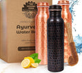 Copper Water Bottle,Ayurvedic Pure Copper Bottle For Drinking - Drink More Water, Lower Your Sugar Intake And Enjoy the Health Benefits Immediately,32 Oz (1Cleaning Brush+2 Hammered+1Diamond Bottle)