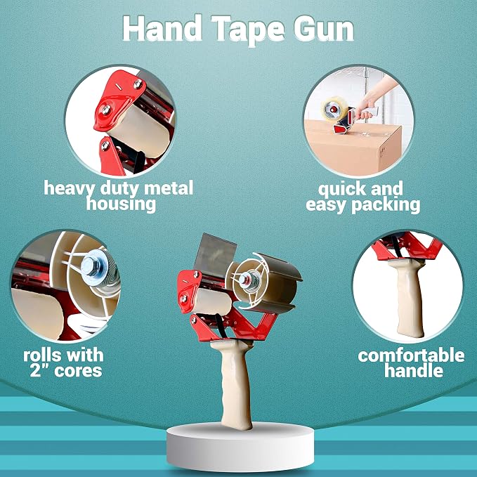 APQ Industrial Packing Tape Dispenser for 2" Tape. Side Loading Tape Gun. Heavy Duty Hand Tape Gun. Lightweight and Portable for Commercial Packaging, Shipping, Moving, Carton and Box Sealing.