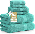 LANE LINEN Towel Set 6 Piece Soft Absorbent Quick Dry 100% Cotton - Teal | Towels And Washcloths - Terry Weave Comfort, Long-Lasting Comfort, Hotel-Style Look, Gets Softer With Every Wash