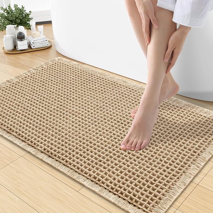 Smiry Waffle Bath Mat 30x18, Extra Soft Absorbent Bathroom Rugs, Non Slip Machine Washable Quick Dry Bath Rugs for Bathroom Floor, Tub, Shower, Home Decor Accessories, Brown