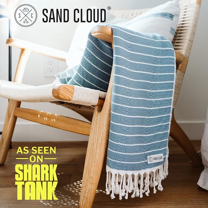Sand Cloud Turkish Beach Towel - Sand Resistant & Quick Dry Towel | 100% Certified Organic Turkish Towel - Bath Towel or Beach Blanket for Picnic - As Seen on Shark Tank - Gocek (Denim)