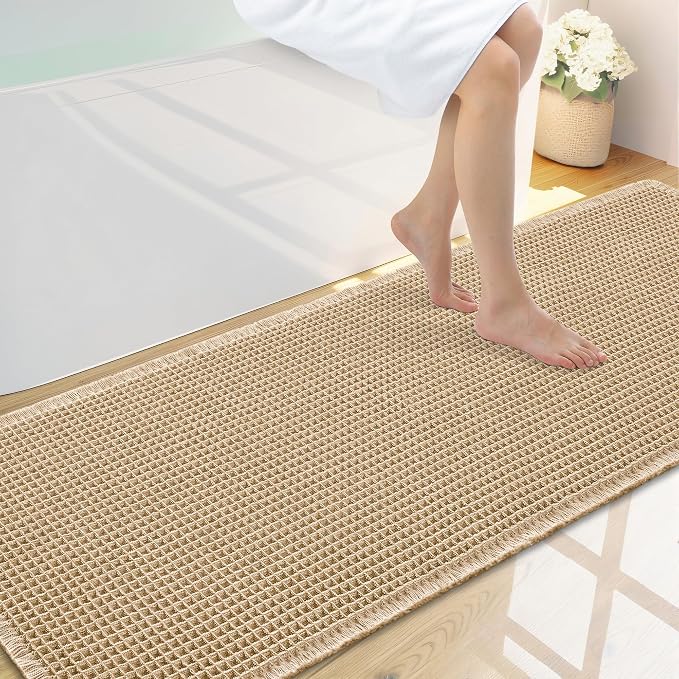 Smiry Waffle Bath Mat 59x20, Extra Soft Absorbent Bathroom Rugs, Non Slip Machine Washable Quick Dry Bath Rugs for Bathroom Floor, Tub, Shower, Home Decor Accessories, Brown