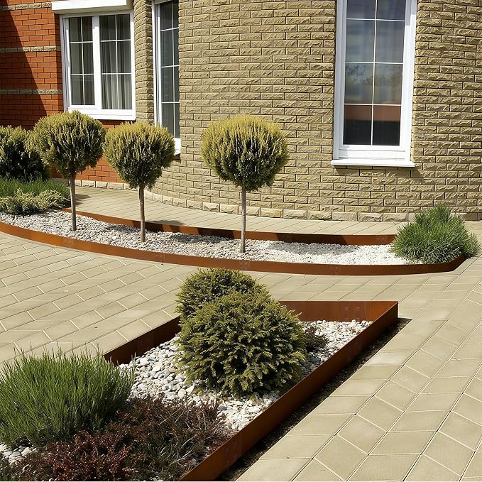 Corten Steel Landscape Edging 8in x 40in Strips, 6-Pack 20ft | Rusted, Hammer-In, 8 Inch Tall, Metal Edging for Garden, Border, Steel Landscaping, for Landscape, Yard, Lawn, Pathway