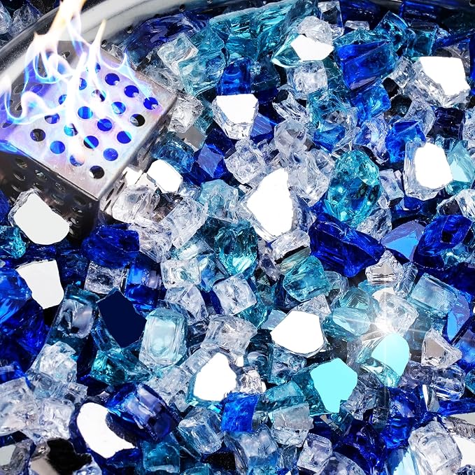 NUPICK 10 Pound Fire Glass, 1/2 Inch Reflective Fire Pit Glass Rocks
