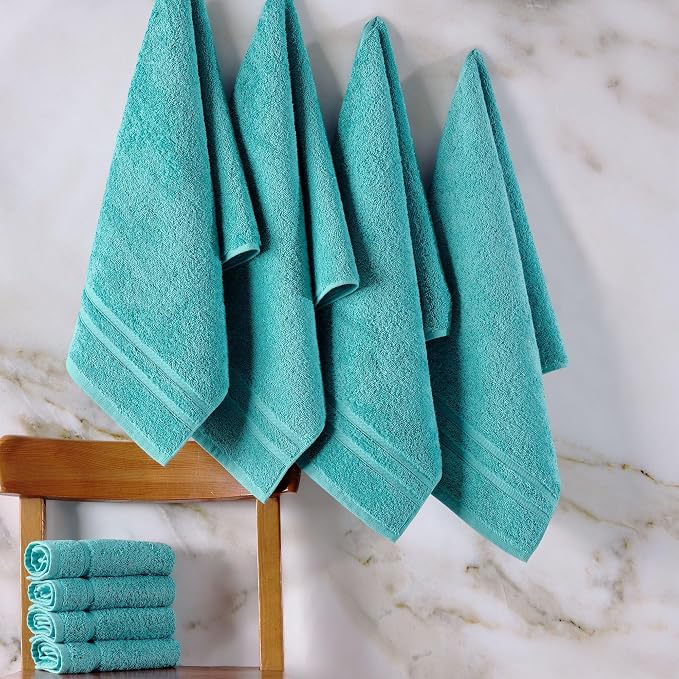 Hawmam Linen Teal Turquoise Hand Towels 4 Pack Turkish Cotton Premium Quality Soft and Absorbent Small Towels for Bathroom