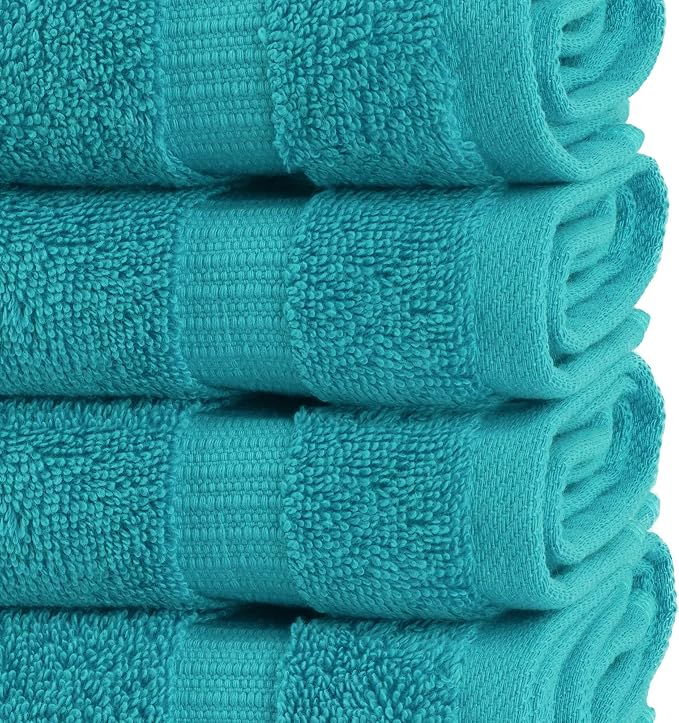 Chakir Turkish Linens 4 Piece Washcloth Set, 100% Cotton Luxury Turkish Washcloths for Bathroom, Soft Absorbent Washcloths, 13 x 13 Inches, Aqua