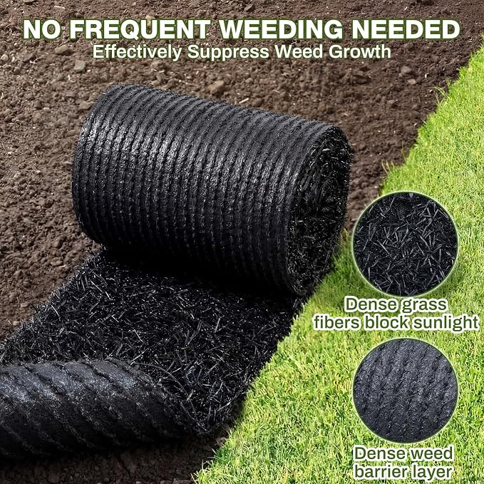 Nuanchu 5.5 in x 20 ft Recycled Rubber Walkway, Black Rubber Mulch Mat Roll | Rubber Mulch Mat Roll for Landscaping Outdoor, Imitation Grass Design for Garden Pathway, Barrier & Edging Border