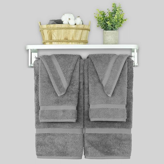 Chakir Turkish Linens 6 Piece Towel Set, 100% Cotton Turkish Towels for Bathroom, Luxury Soft Absorbent Bath Towel Set with 2 Bath Towels 2 Hand Towels 2 Washcloths, Gray