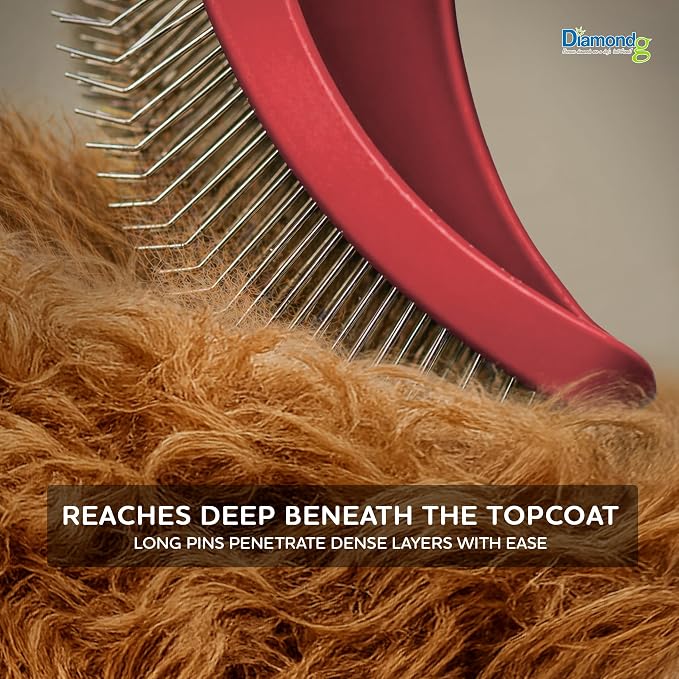 Diamondg Pet Slicker Brush for Dogs & Cats – Professional Grooming Brush for Shedding, Detangling & Coat Maintenance, Gentle Fine Wire Pins, Ergonomic Handle, Red