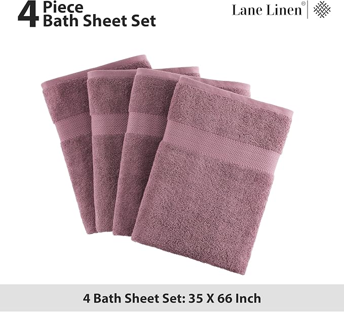 LANE LINEN Large Bath Sheets Oversized Soft Absorbent - Wishful Mauve | Bathroom Towels Large - Lightweight & Breathable, Fade-Resistant Color, Classic Terry Weave, Densely Woven