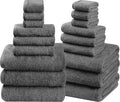 SEMAXE Bath Towel Set, 18 Piece Towel Set for Bathroom, Large Value Pack, Quick Dry Cotton Towels with Hanging Loops, Easy Care, Grey