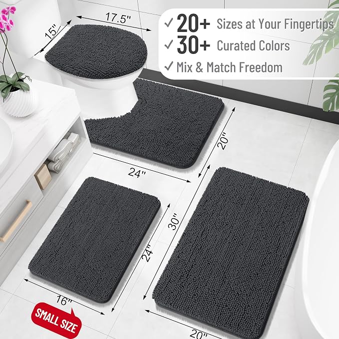 OLANLY Bathroom Rugs 35x24, Extra Soft Absorbent Chenille Bath Rugs, Rubber Backing Quick Dry, Machine Washable Bath Mats for Bathroom Floor, Tub and Shower, Home Decor Accessories, Dark Grey