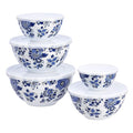 Amazon Basics Mixing Bowls with Lids, Nesting Melamine Serving Bowls, Non-Slip Base, BPA Free, Dishwasher Safe, 5 Sizes, Blue and White Floral, Set of 10